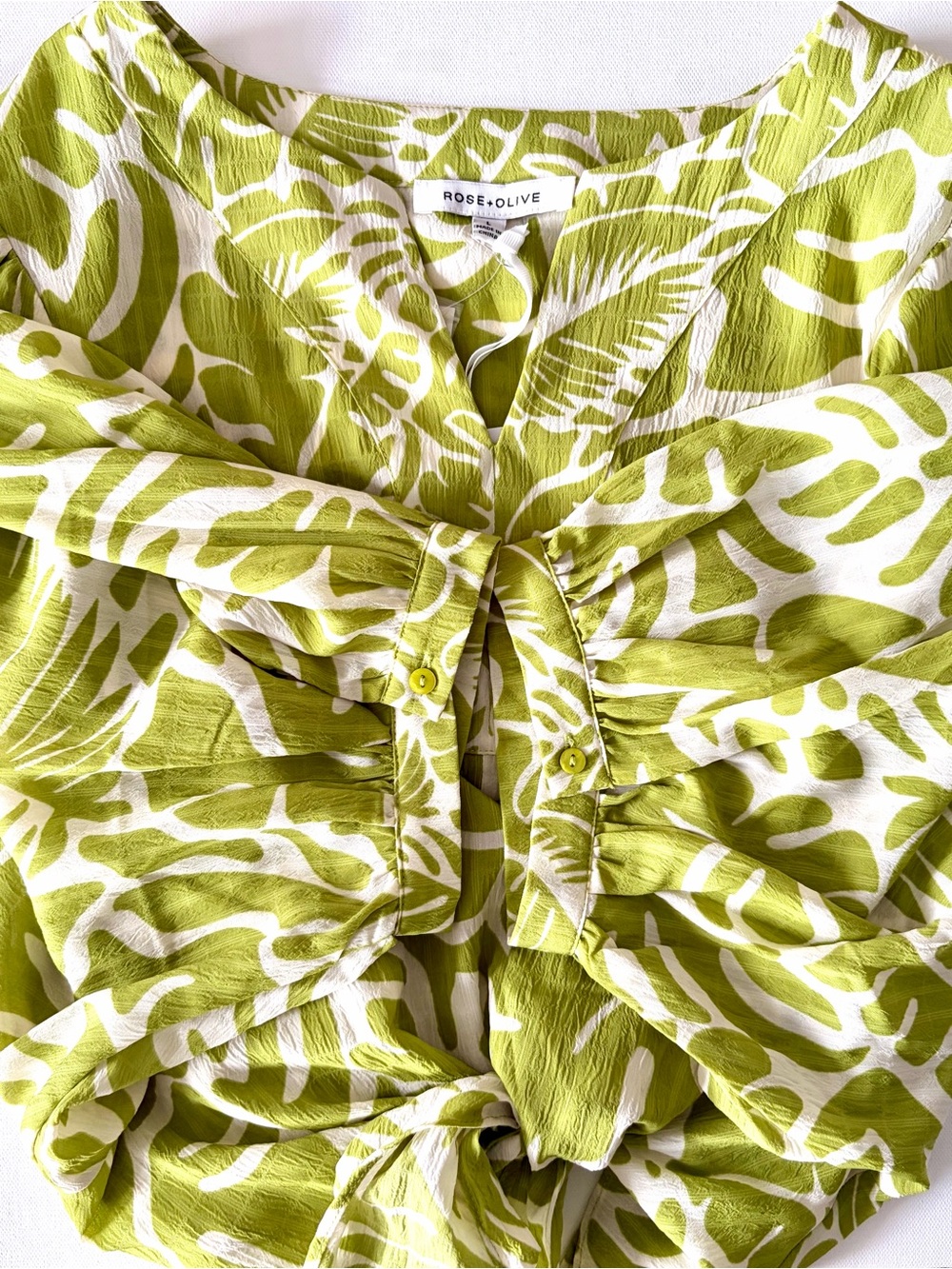 Rose & Olive Lime Green Palm-Print Women's Blouse - Picture 4 of 5